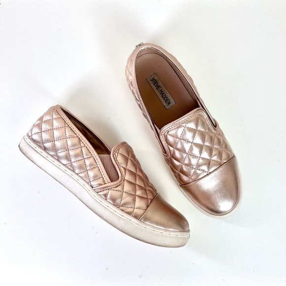Steve Madden Shoes - Steve Madden Zaander Pink Rose Gold Shiny Faux Leather Slip On Loafers